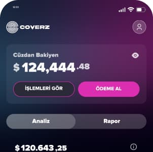 Coverz wallet screen showing the balance, an estimated earnings chart and the top earning covers