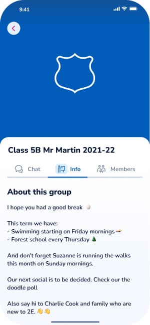 Classlist group information page with the about section and this term's notes