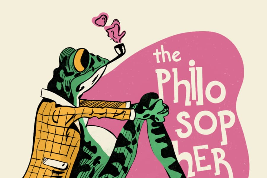 The Philosopher frog character illustration in a plaid jacket