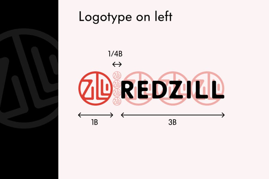 Redzill logo spacing guidance with the logotype set to the left