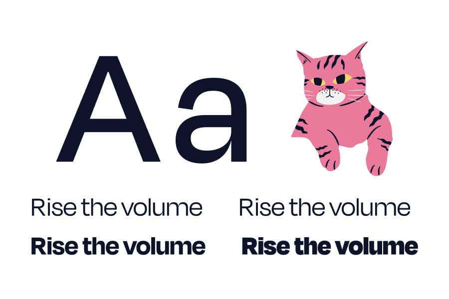 Slay Project type specimen showing Aa and the phrase Rise the volume in four weights