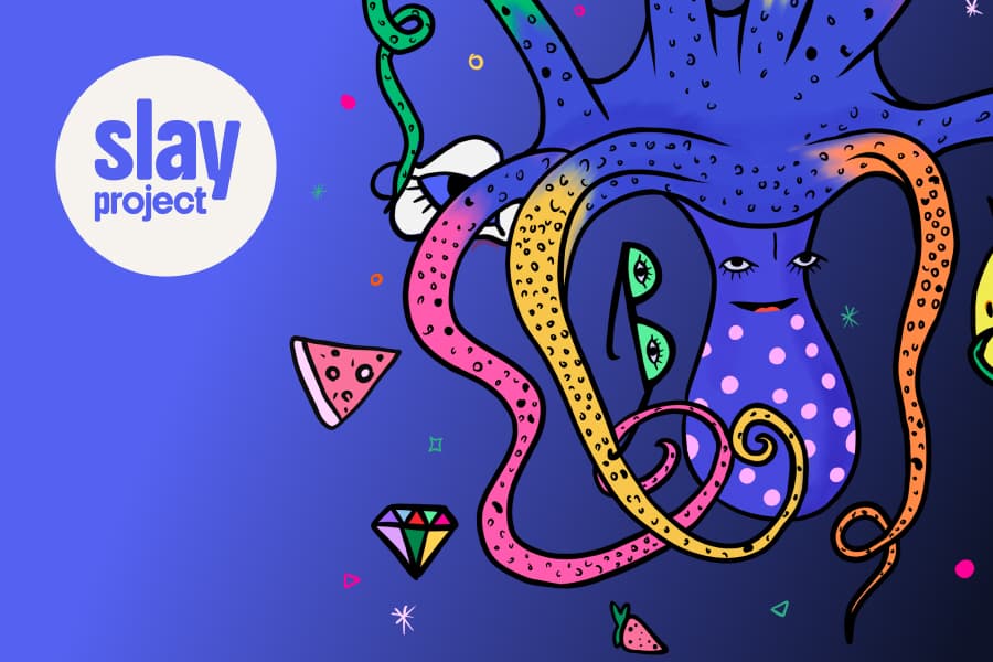 YouTube channel header artwork with an octopus illustration on a blue gradient