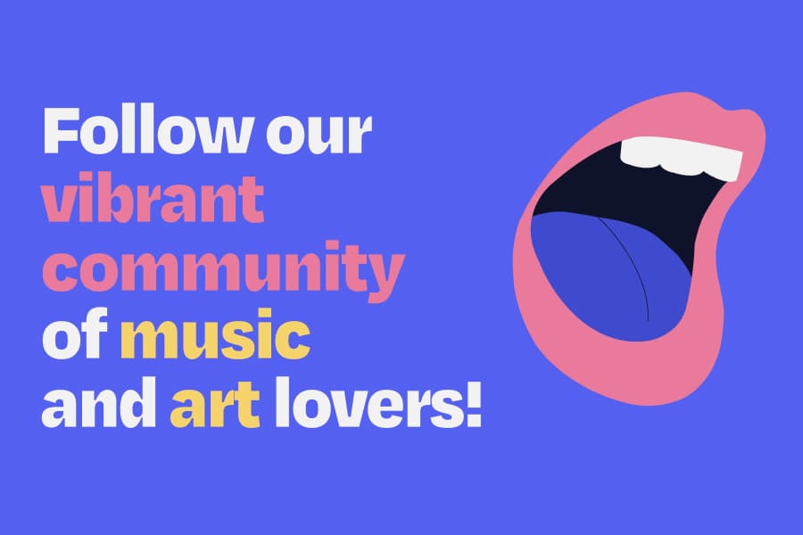 Social graphic reading Follow our vibrant community of music and art lovers