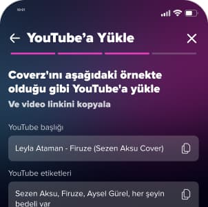 Coverz YouTube upload step with the prepared title, tags and description ready to copy
