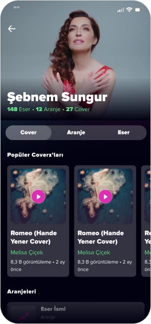 Coverz creator profile showing an artist's popular covers and arrangements