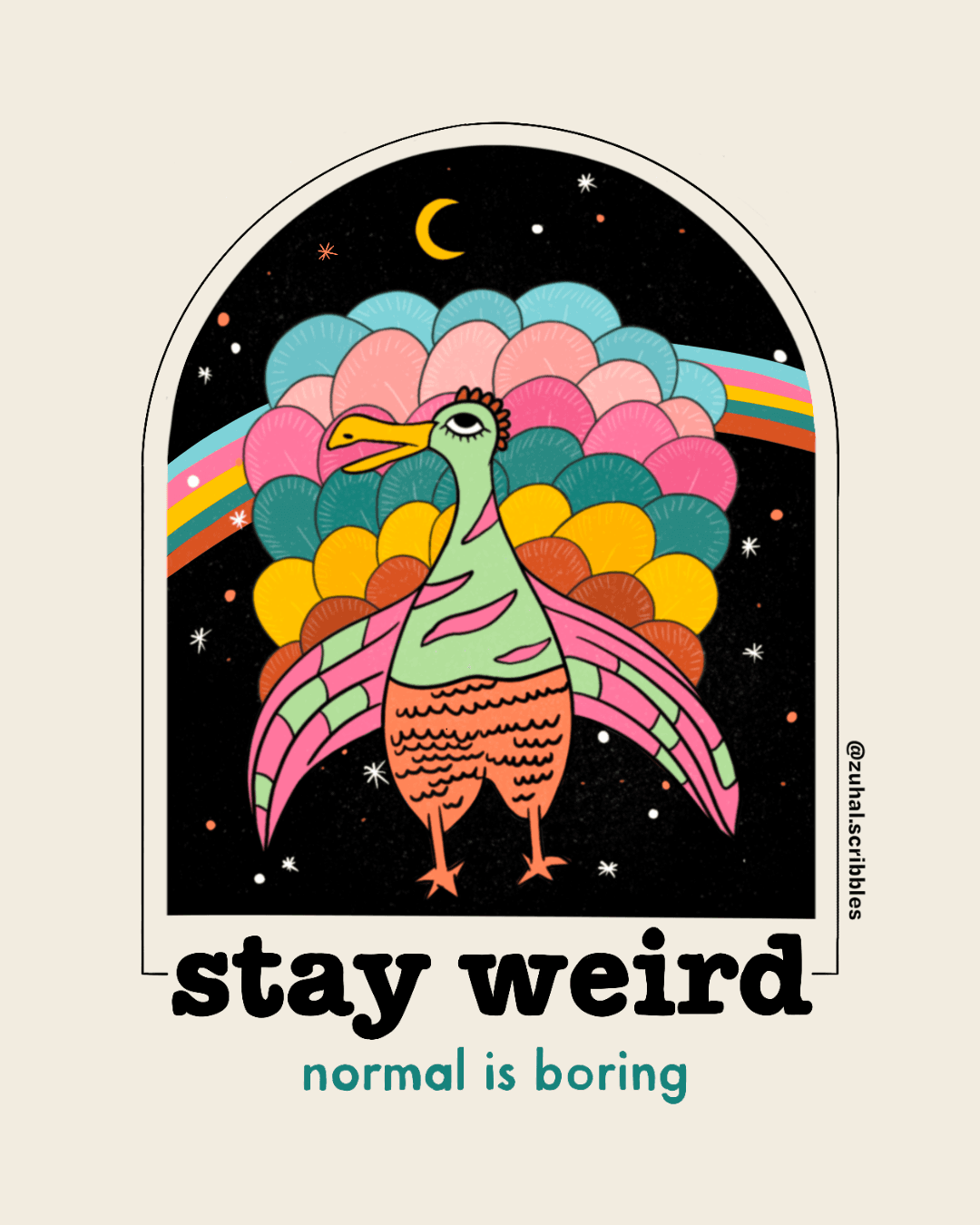 Illustration with the words stay weird